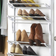 Whitmor’s over-the-door shoe rack can hold chunky heels and boots, unlike plastic pocket one you had in college.